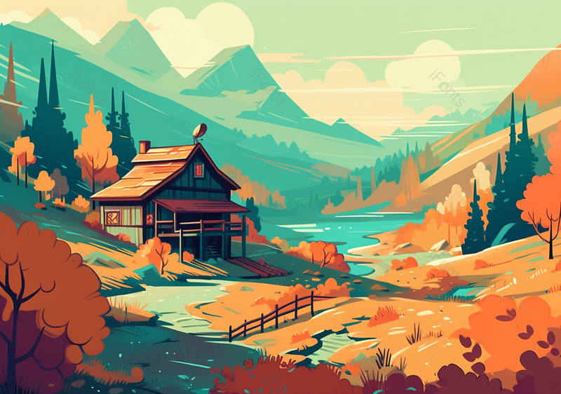 山下小木屋自然风景背景,插画/手绘图,插画/手绘图库,插画/手绘图下载,插画/手绘